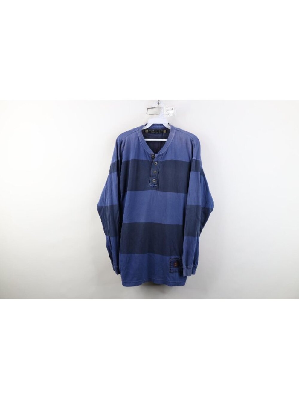 Vintage 90s Streetwear Mens Medium Distressed Striped Long Sleeve Henley T-Shirt